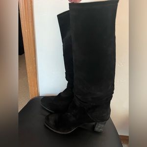 Free People Knee High Black Suede Slouch Boots | Size 40